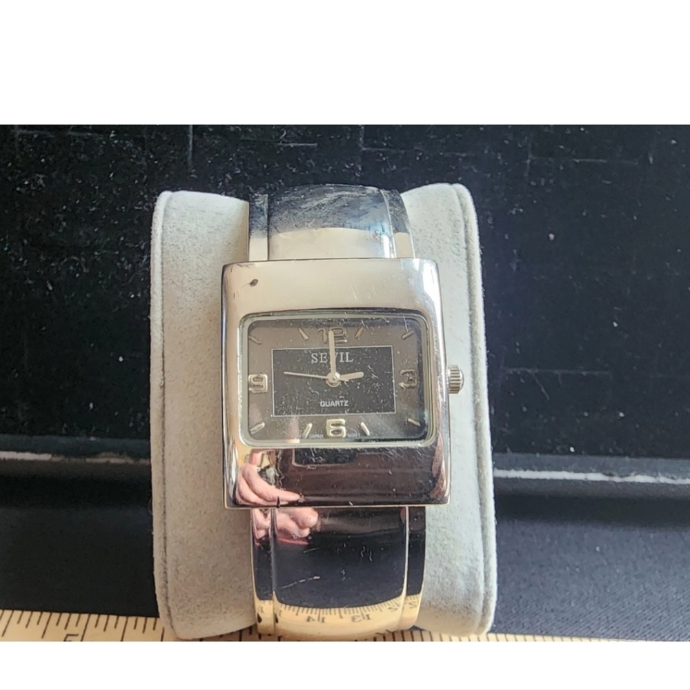 Vintage Sevil Women's Cuff Watch Quartz Runs Keeps Time